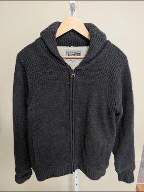 Schott Bros Sherpa Lined Full Zip Knit Sweater Charcoal Gray Men’s S